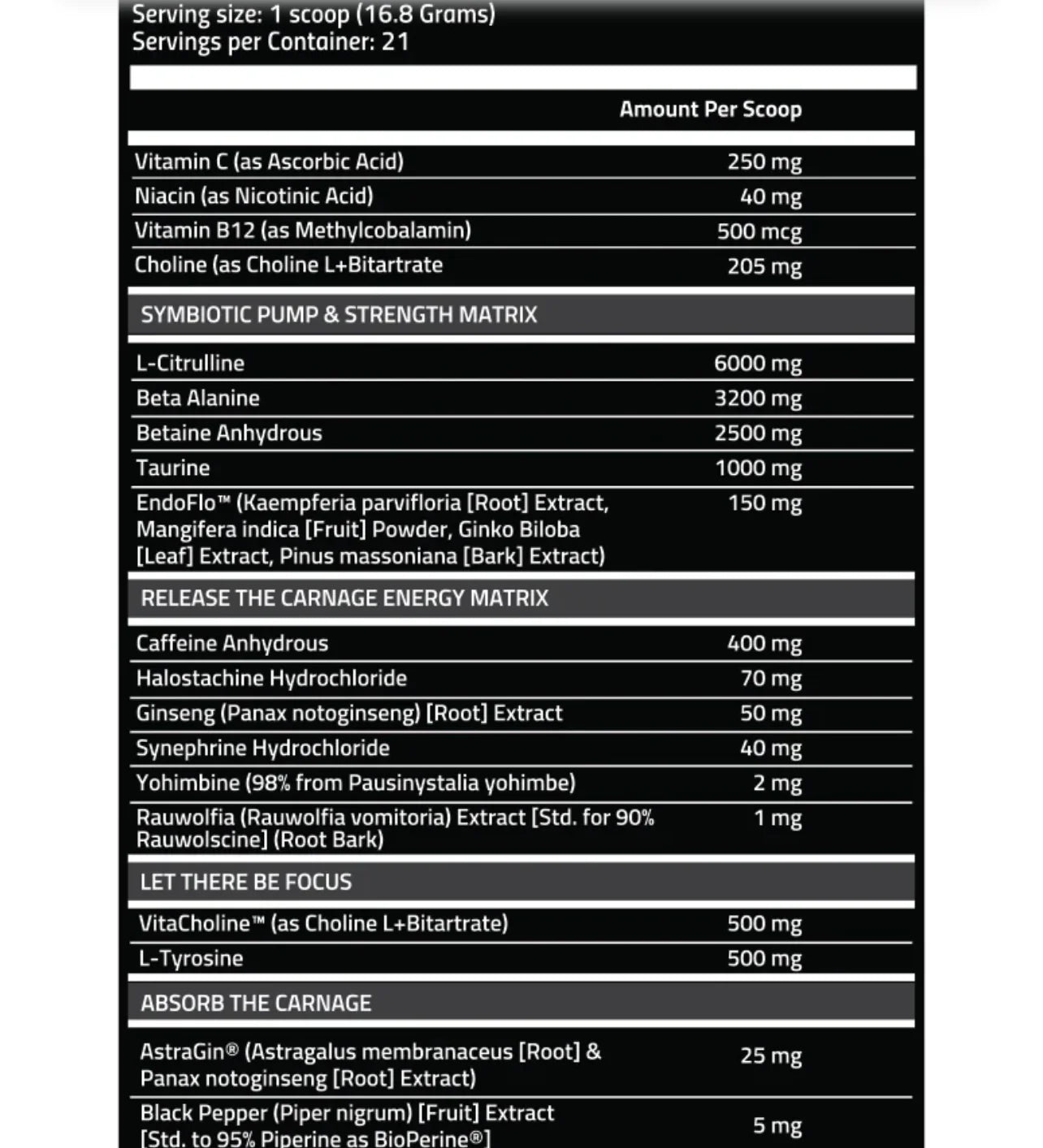 CARNAGE ADVANCED NUTRI FITT