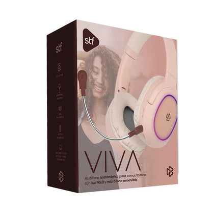 Audífono Inalámbrico On ear | STF VIVA | 3 hrs uso Micrófono removible rosa