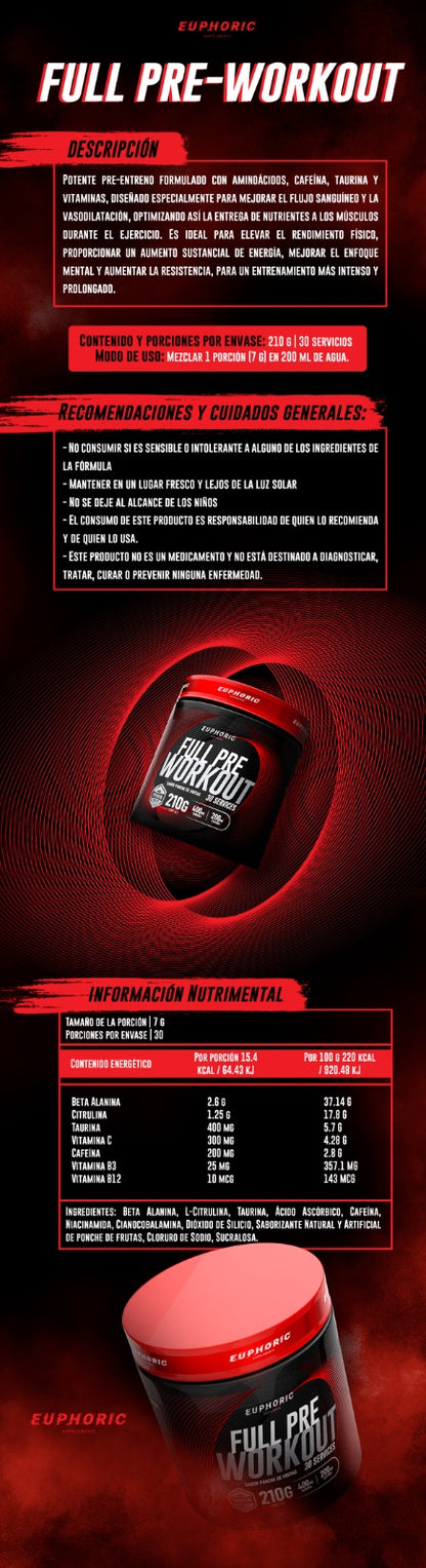 PRE WORKOUT EUPHORIC PONCHE DE FRUTAS 210 G
